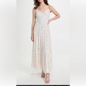 FLORAL EVERMORE SEQUIN CAMI ANKLE GOWN SZ 4 CREAM/WHITE NWT